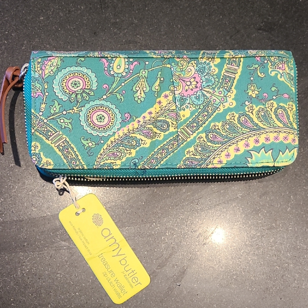 NWT Teal Paisley Amy Butler Zip Clutch Wallet